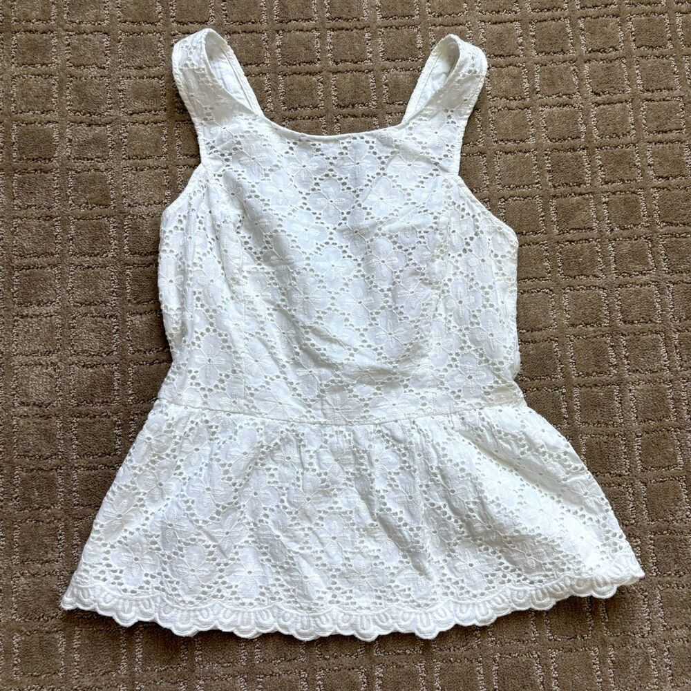 Lilly Pulitzer Eyelet Peplum Tank Top Women's 2 White Resort Preppy Cotton